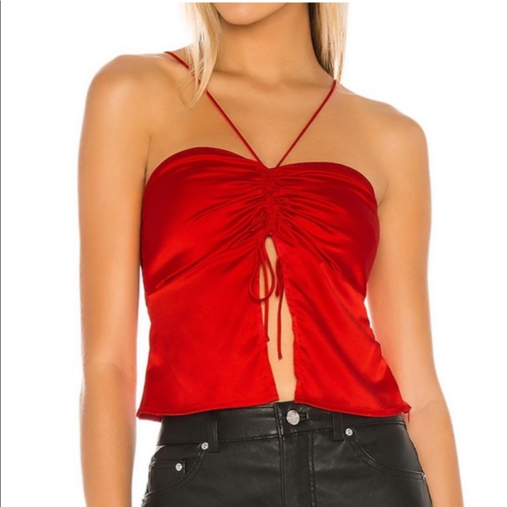 Superdown Revolve Red Dina Slit Front Top